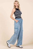 Mittoshop Washed Elastic Waist Cargo Wide Leg Pants - Trendsi - Flyclothing LLC