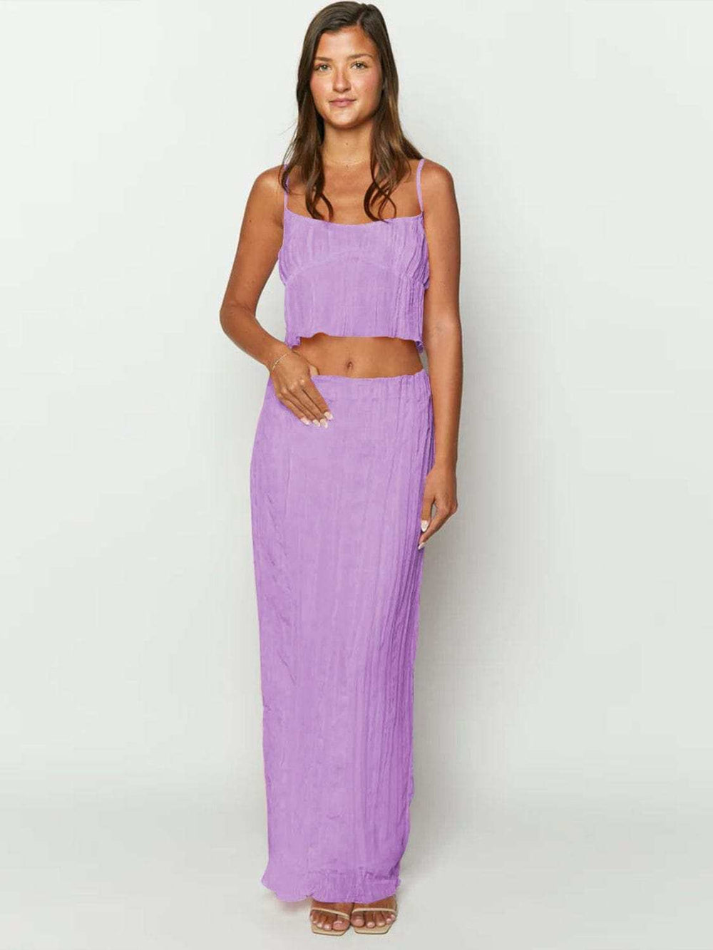 Square Neck Sleeveless Top and Ruched Skirt Set - Trendsi - Flyclothing LLC