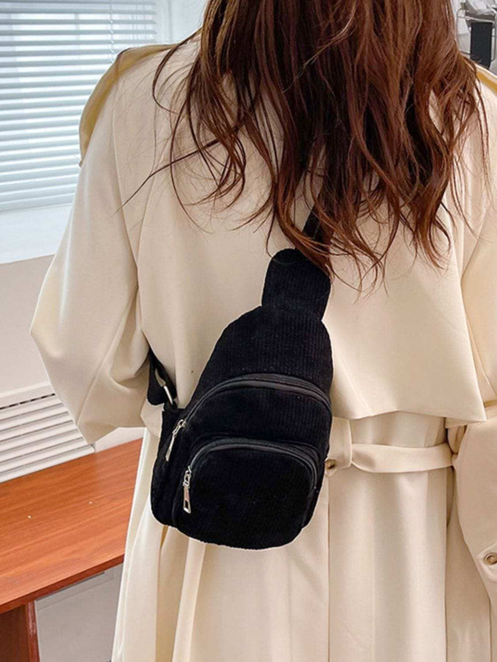 Corduroy Solid Color Crossbody Bag - Trendsi - Flyclothing LLC