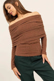 HYFVE Fuzzy Off Shoulder Textured Knit Top - Trendsi - Flyclothing LLC
