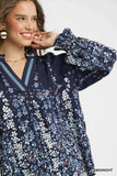 Umgee Full Size Floral Vine Print Blouse with Balloon Sleeves Plus Size - Trendsi - Flyclothing LLC