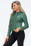 Snobbish Faux Leather Zip Up Drawstring Hooded Jacket - Trendsi - Flyclothing LLC