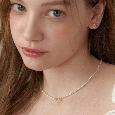 Copper Pearls Bow Necklace - Trendsi - Flyclothing LLC