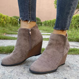 Round Toe Wedge Ankle Boots - Trendsi - Flyclothing LLC