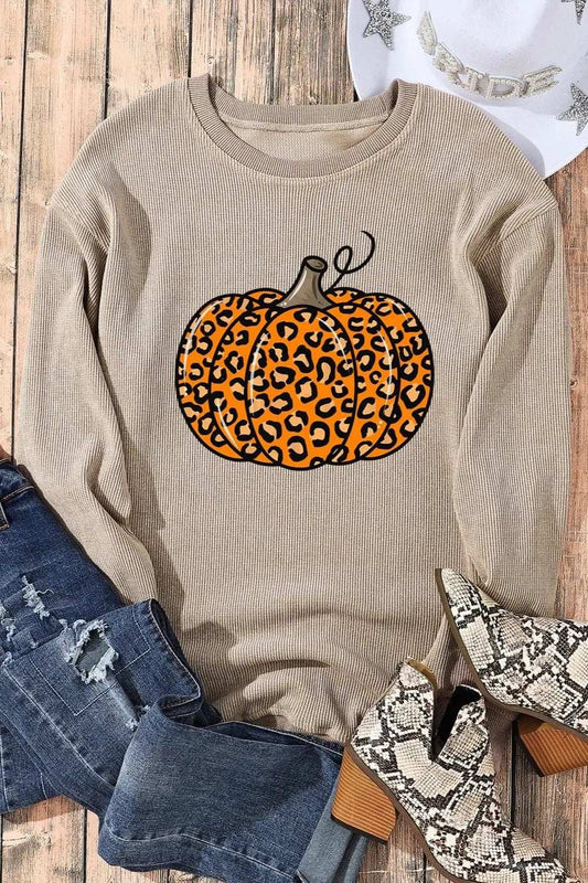 Pumpkin Round Neck Long Sleeve Sweatshirt - Trendsi - Flyclothing LLC