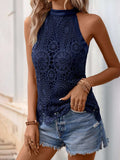 Lace Grecian Neck Tie Back Top - Trendsi - Flyclothing LLC