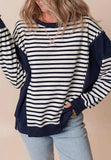 Exposed Seam Striped Long Sleeve Sweatshirt - Trendsi - Flyclothing LLC