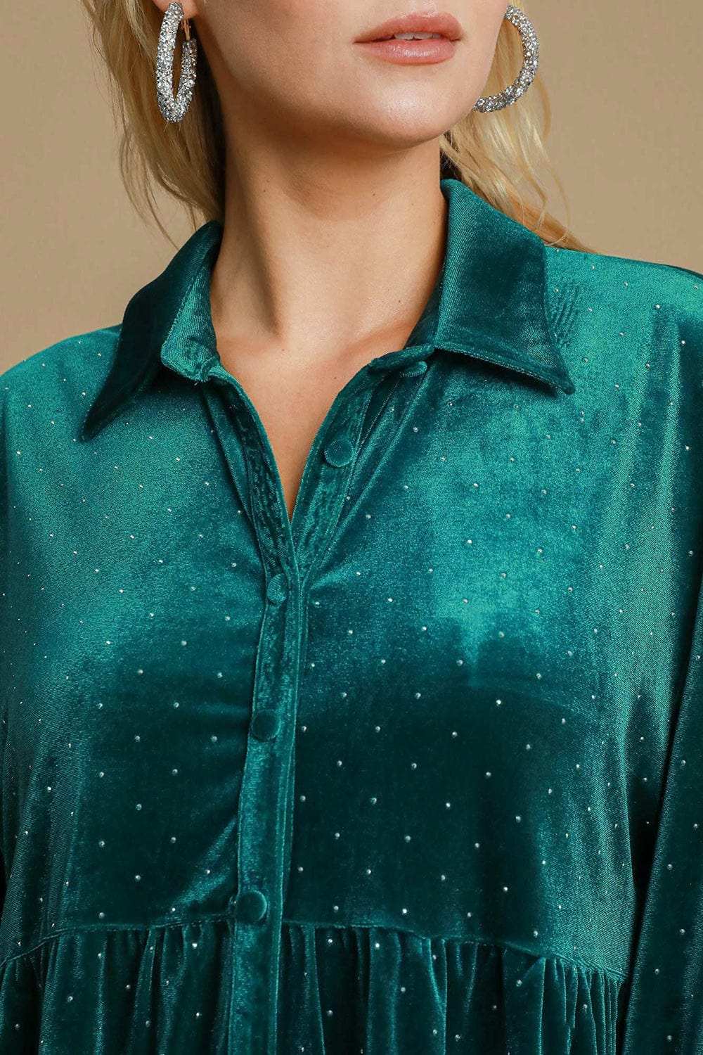 Umgee Full Size Polka Dot Collared Neck Button Up Shirt - Trendsi - Flyclothing LLC