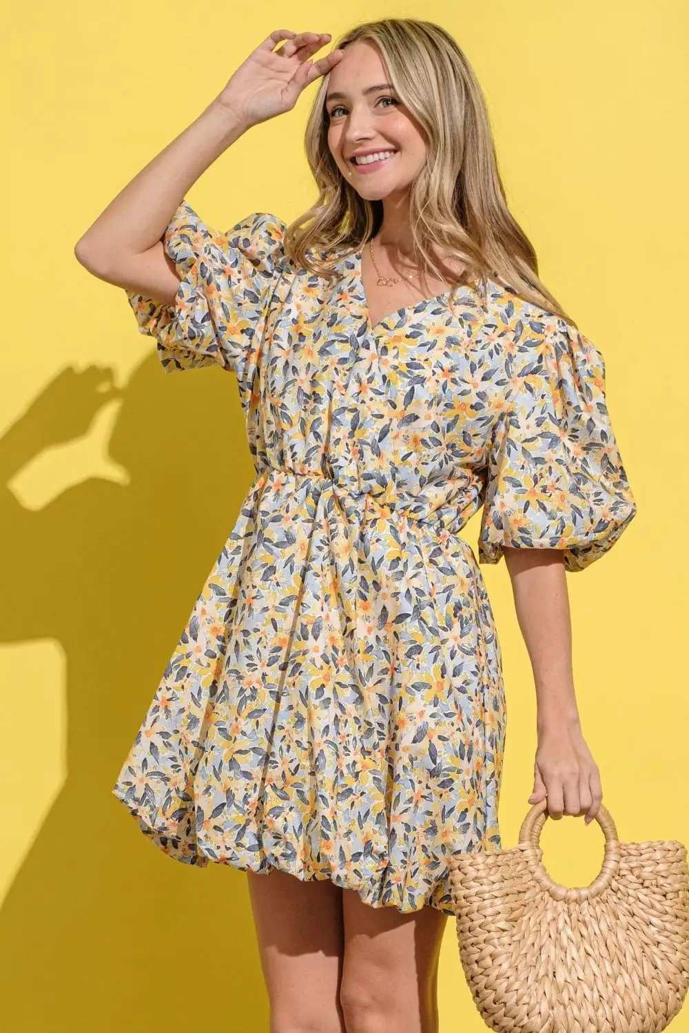 And The Why Full Size Floral Surplice Puff Sleeve Dress - Trendsi - Flyclothing LLC
