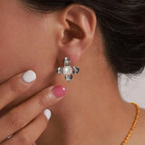Synthetic Pearl Titanium Steel Flower Earrings - Trendsi - Flyclothing LLC