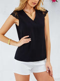 Lace Detail V-Neck Cap Sleeve T-Shirt - Trendsi - Flyclothing LLC