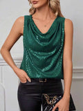 Sequin Cowl Neck Tank - Trendsi - Flyclothing LLC