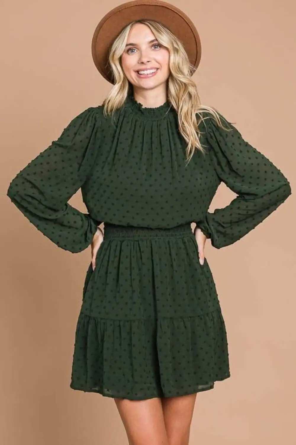 Culture Code Swiss Dot Smock Neck Mini Dress with Pockets - Trendsi - Flyclothing LLC