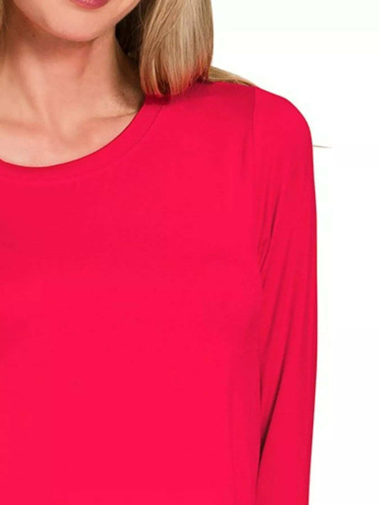 Zenana Flowy Round Hem Rayon Long Sleeve Top - Trendsi - Flyclothing LLC