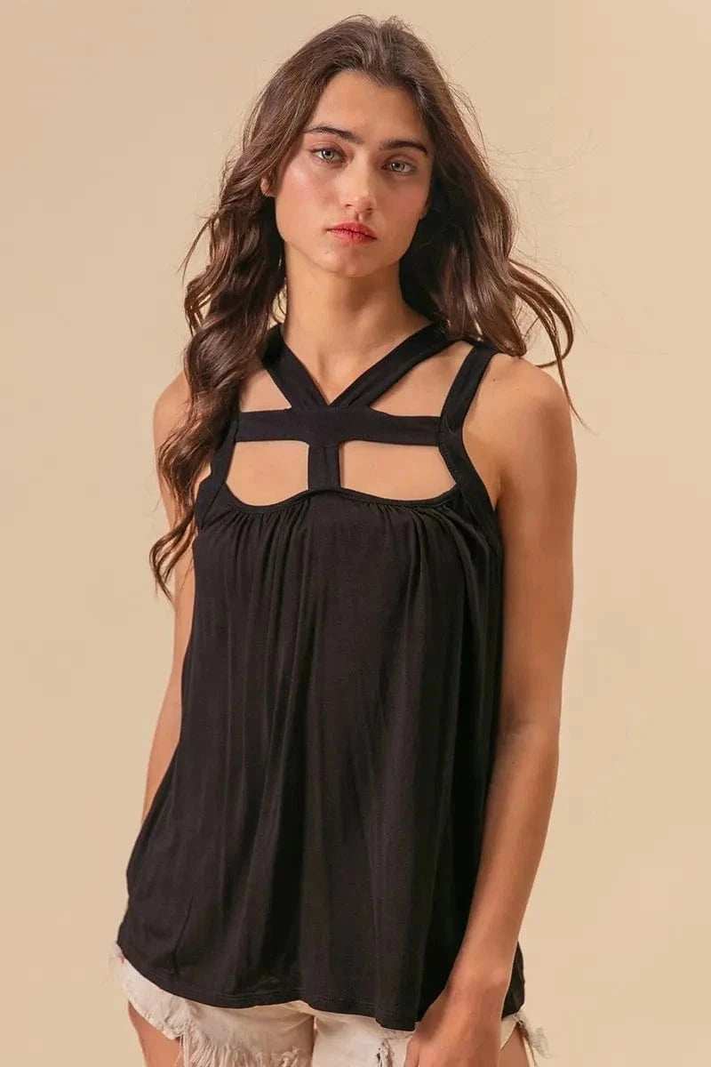 BiBi Rayon Span Jersey Cut Out with Straps Detailed - Trendsi - Flyclothing LLC