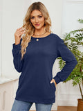 Ruched Shoulder Round Neck Long Sleeve Sweatshirt - Trendsi - Flyclothing LLC