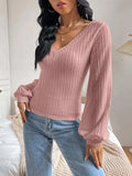 V-Neck Long Sleeve T-Shirt - Trendsi - Flyclothing LLC