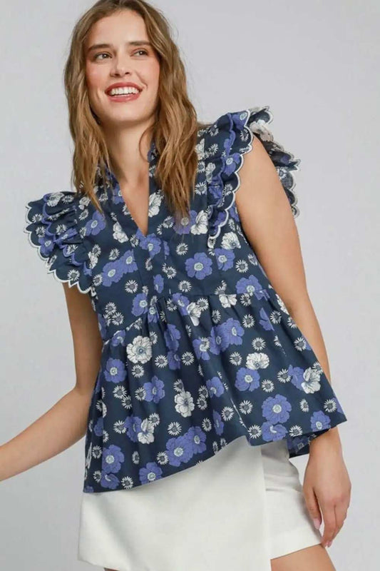 Umgee Full Size Floral Print Peplum Top Plus Size - Trendsi - Flyclothing LLC