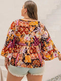 Plus Size Printed Tie Neck Blouse - Trendsi - Flyclothing LLC
