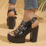 Buckle Platform Block Heels Sandals - Trendsi - Flyclothing LLC