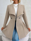 Collared Neck Double Breasted Coat - Trendsi - Flyclothing LLC