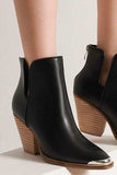 Beast Fashion Pointed Metal-Tip Toe Block Heel Ankle Boots - Trendsi - Flyclothing LLC