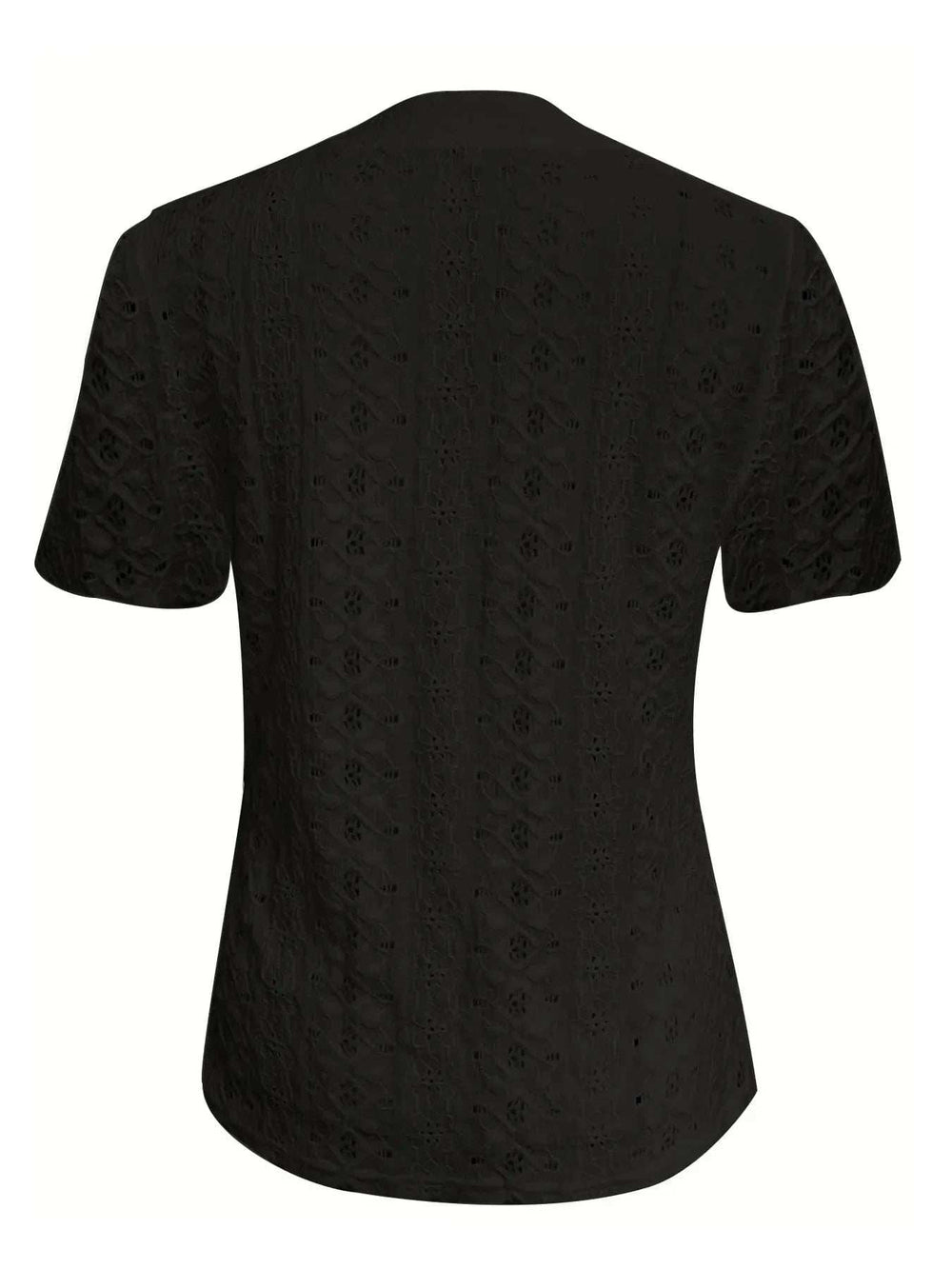Openwork Notched Short Sleeve Top - Trendsi - Flyclothing LLC