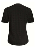 Openwork Notched Short Sleeve Top - Trendsi - Flyclothing LLC
