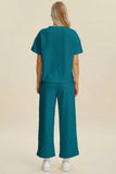 Double Take Full Size Texture Round Neck Short Sleeve Top and Pants Set - Trendsi - Flyclothing LLC