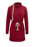Drawstring Turtleneck Long Sleeve Mini Dress - Trendsi - Flyclothing LLC