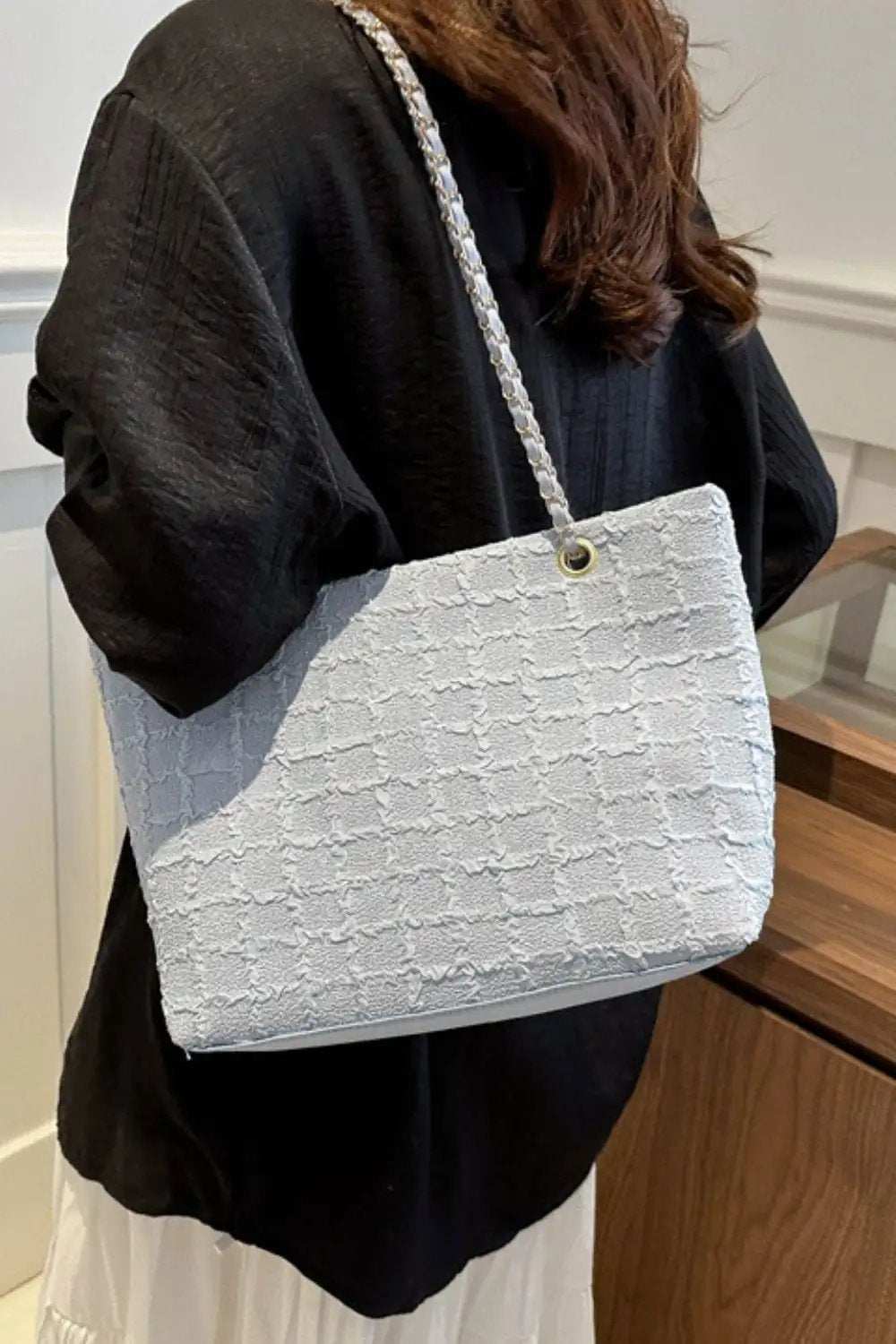 Polyester Texture Chain Tote bag - Trendsi - Flyclothing LLC