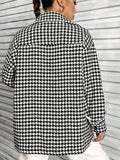 Houndstooth Button Down Long Sleeve Shacket - Trendsi - Flyclothing LLC