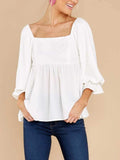 Smocked Square Neck Flounce Sleeve Blouse - Trendsi - Flyclothing LLC