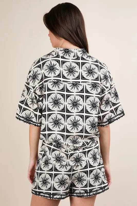 VERY J Plus Size Tropical Printed Shirt Top & Shorts Set - Trendsi - Flyclothing LLC