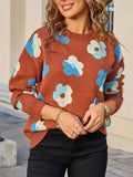 Floral Crew Neck Long Sleeve Sweater - Trendsi - Flyclothing LLC