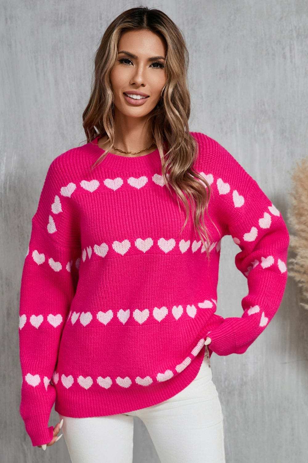 Angel Wings Heart Round Neck Long Sleeve Sweater - Trendsi - Flyclothing LLC