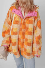 Checkered Long Sleeve Sherpa Hooded Jacket - Trendsi - Flyclothing LLC