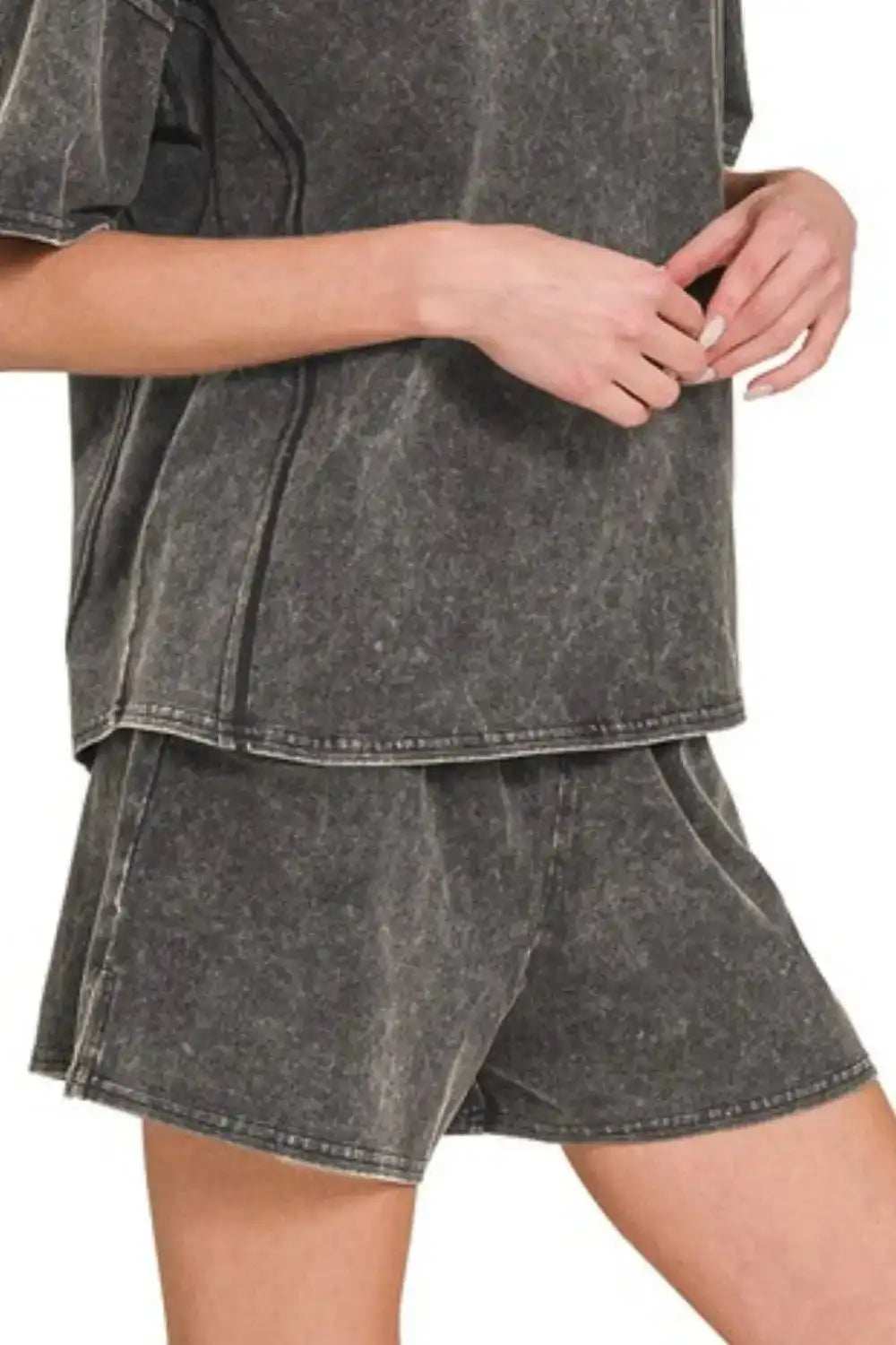Zenana Acid Washed Short Sleeve Tee & Shorts Set - Trendsi - Flyclothing LLC