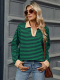 Striped Johnny Collar Long Sleeve Sweatshirt - Trendsi - Flyclothing LLC