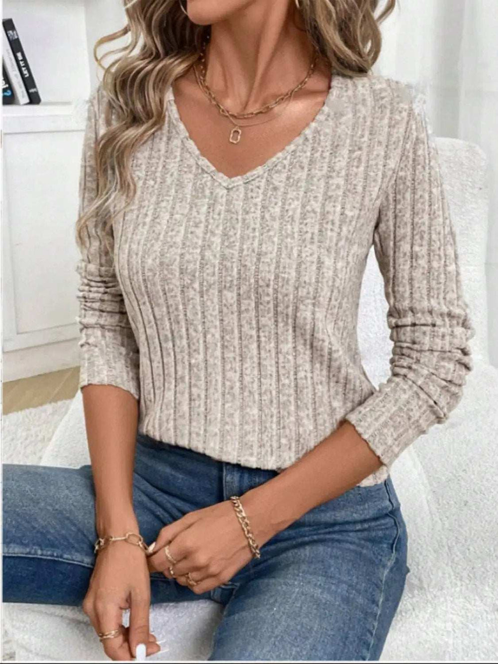 Lace Detail V-Neck Long Sleeve T-Shirt - Trendsi - Flyclothing LLC