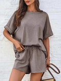 Round Neck T-Shirt and Drawstring Shorts Set - Trendsi - Flyclothing LLC