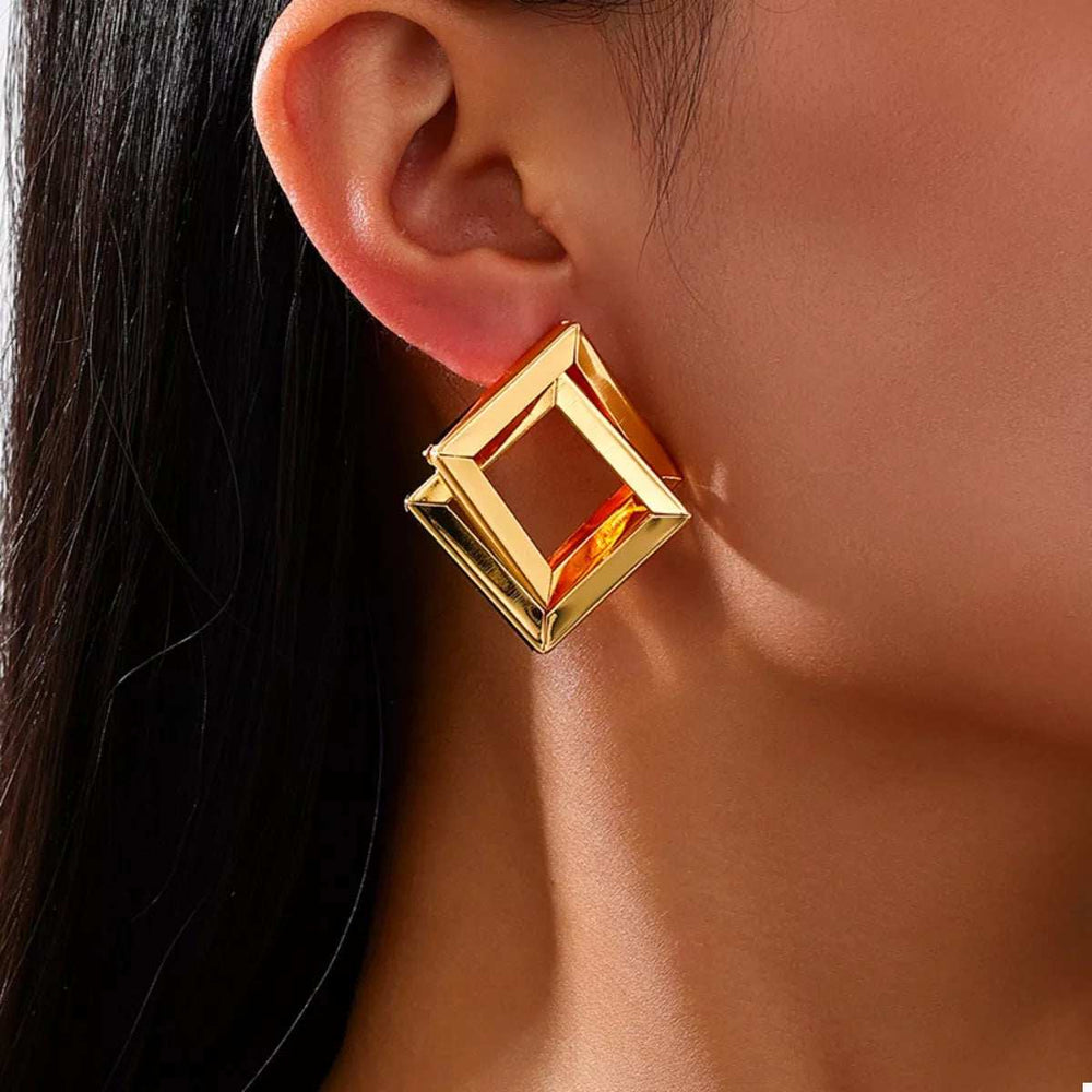 18K Gold-Plated Geometric Stud Earrings - Trendsi - Flyclothing LLC