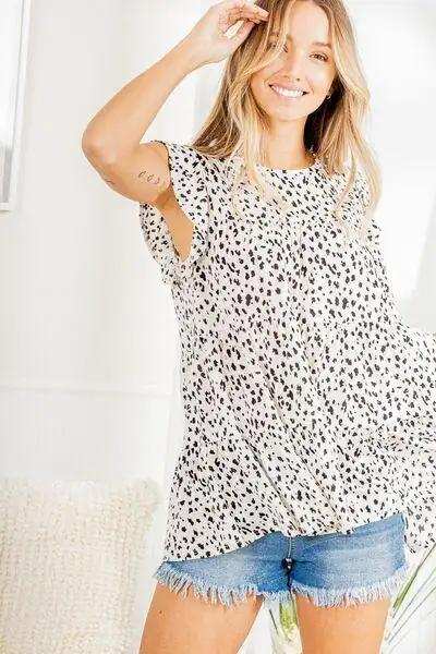 Heimish Full Size Tiered Ruffled Animal Print Round Neck Blouse Plus Size - Trendsi - Flyclothing LLC