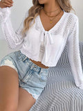 Openwork Tie Front Long Sleeve Cardigan - Trendsi - Flyclothing LLC