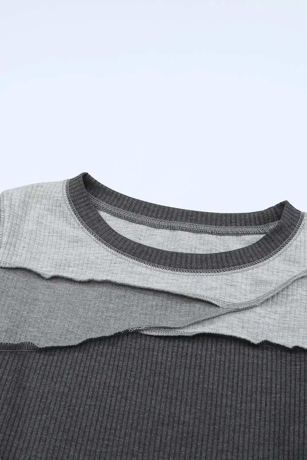 Exposed Seam Contrast Round Neck Long Sleeve T-Shirt - Trendsi - Flyclothing LLC