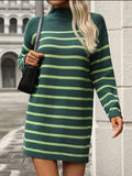 Striped Mock Neck Long Sleeve Mini Dress - Trendsi - Flyclothing LLC