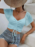 Drawstring Short Sleeve Crop Top - Trendsi - Flyclothing LLC