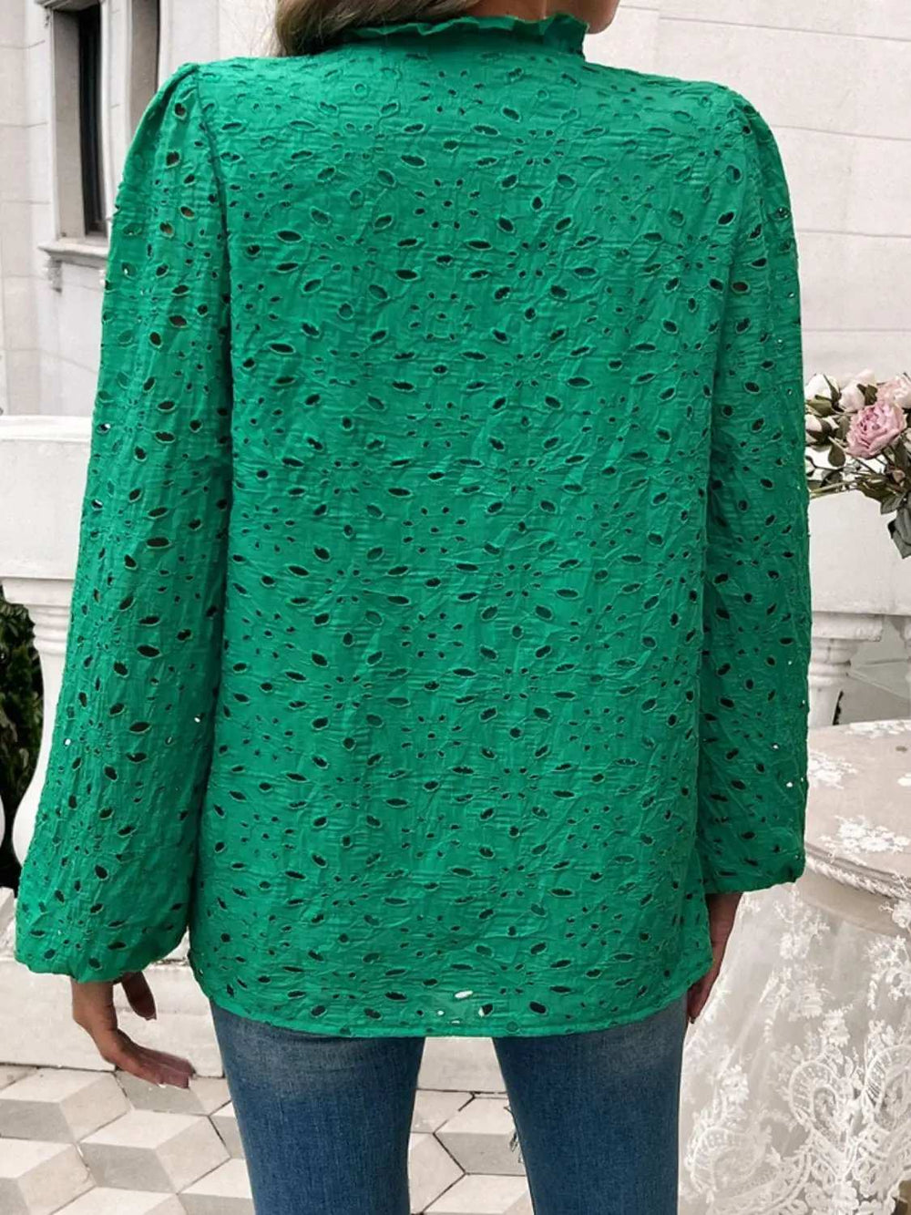 Frill Round Neck Long Sleeve Shirt - Trendsi - Flyclothing LLC