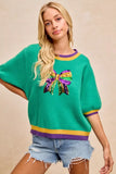 BiBi Mardi Gras Sequin Ribbon Patched Sweater - Trendsi - Flyclothing LLC
