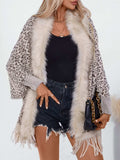 Fringe Leopard Open Front Long Sleeve Poncho - Trendsi - Flyclothing LLC